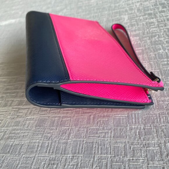 Kate Spade Shocking Pink & Navy Leather Wallet Wristlet - Picture 4 of 11